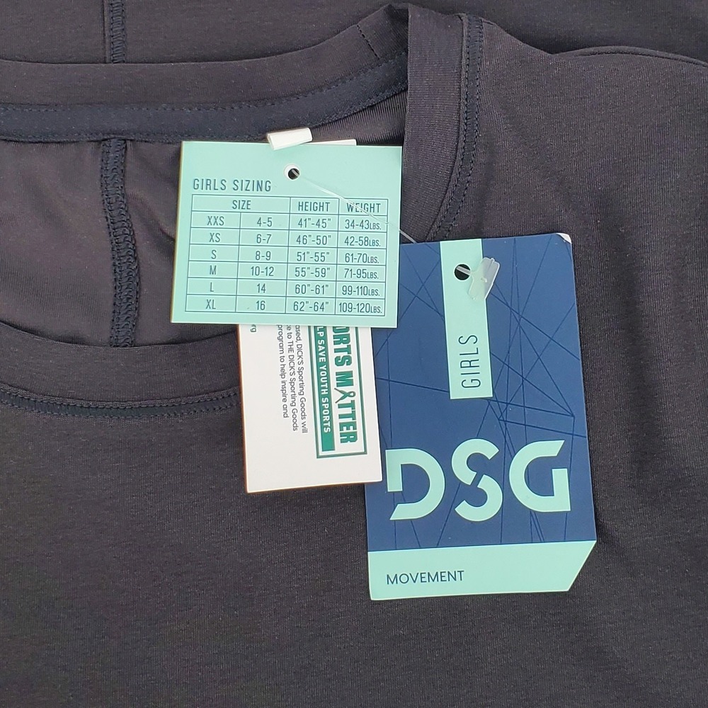 DSG Girls Size S 8-9 Movement Tee Pure Black Short Sleeve Athletic Shirt New - Picture 5 of 9